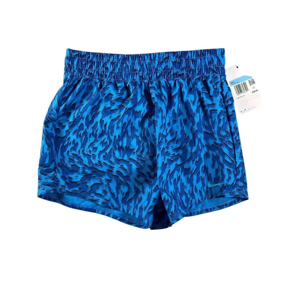 Nike Kids Dri-FIT Training Shorts Blue Abstract Print Elastic Waist‎ Size M